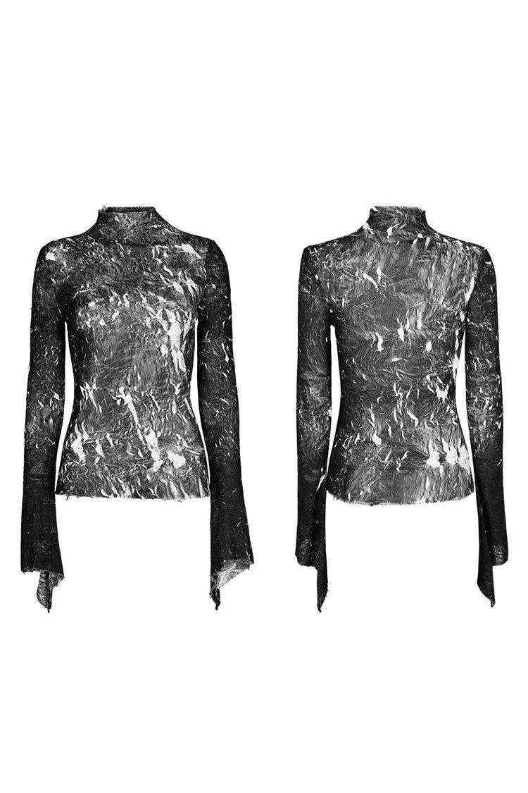 Punk T-Shirt for Her with Pleated Half Turtleneck and Irregular Hem