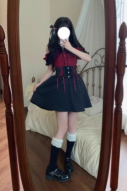 Overture to the Dead Off-Shoulder Jirai Kei Skirt Set - Noir