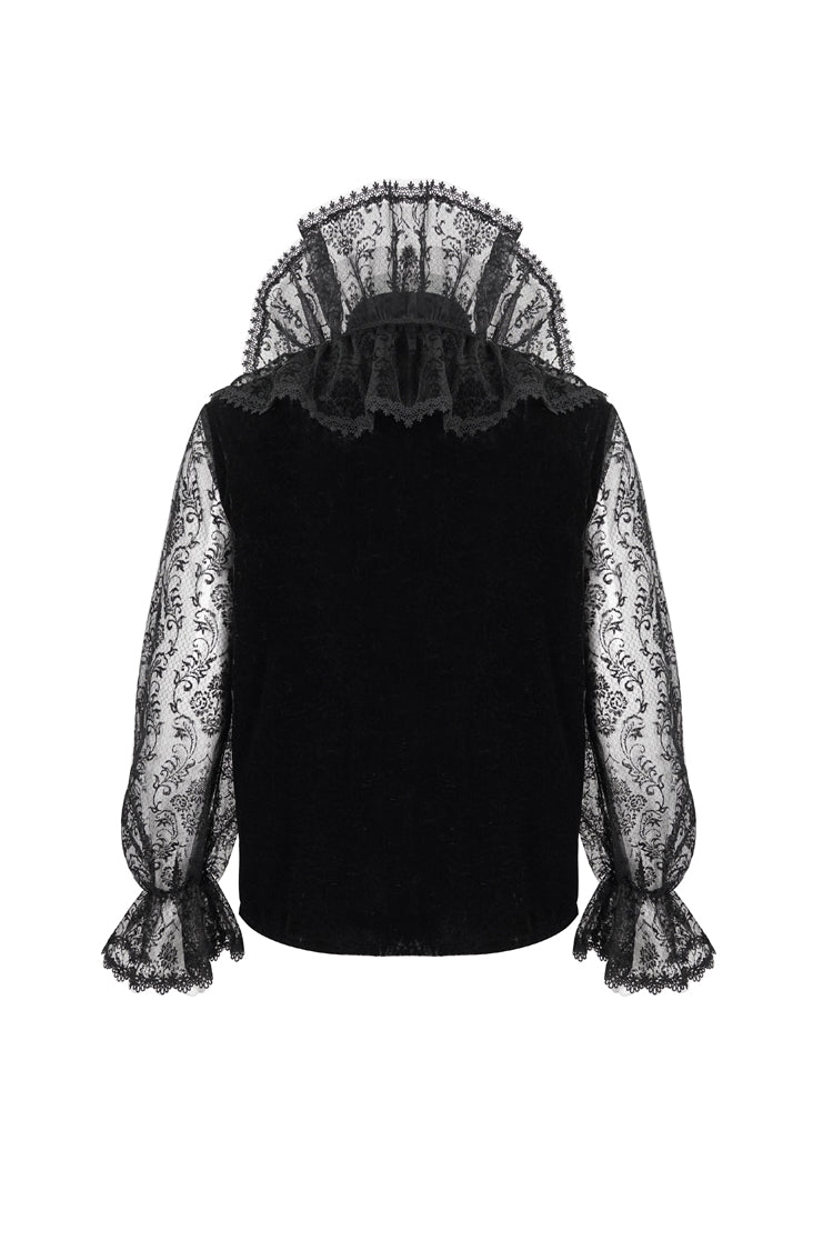 Men's Gothic Shirt with Lotus Leaf Collar and Sheer Lace