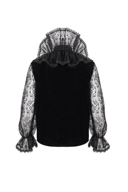 Men's Gothic Shirt with Lotus Leaf Collar and Sheer Lace