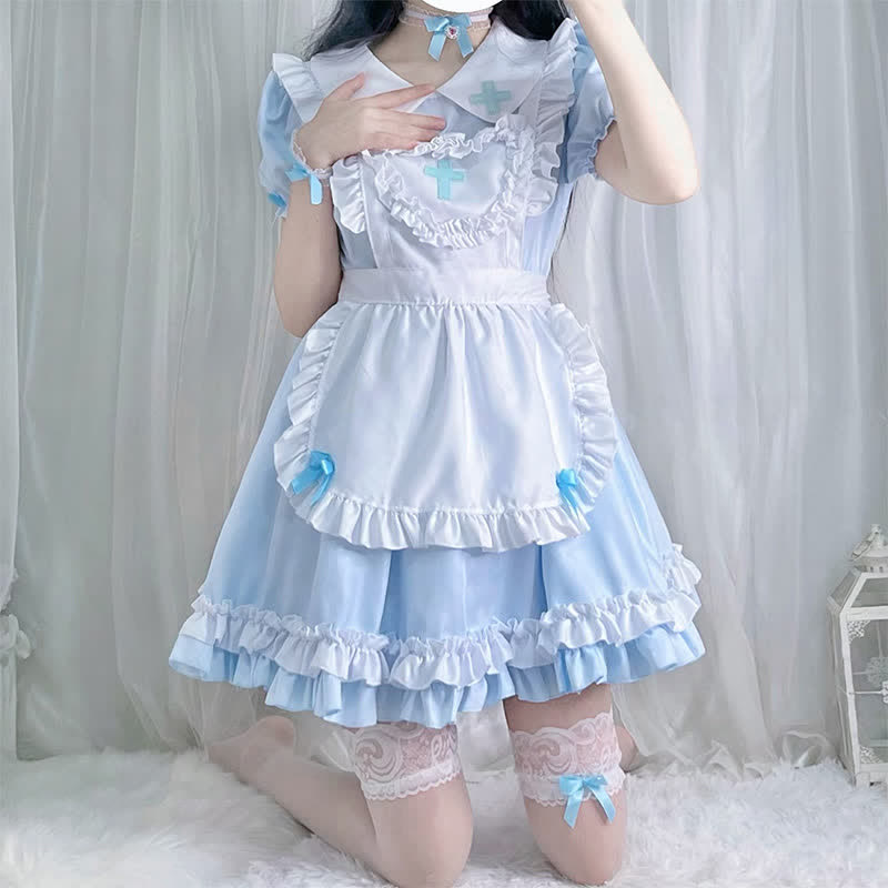 Ensemble robe lolita à volants et imprimé croix kawaii