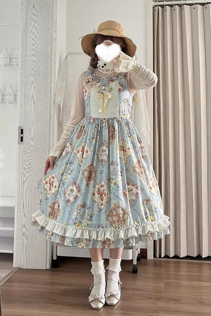Cat Rose Tea Sleeveless Jumper Dress with Ruffle