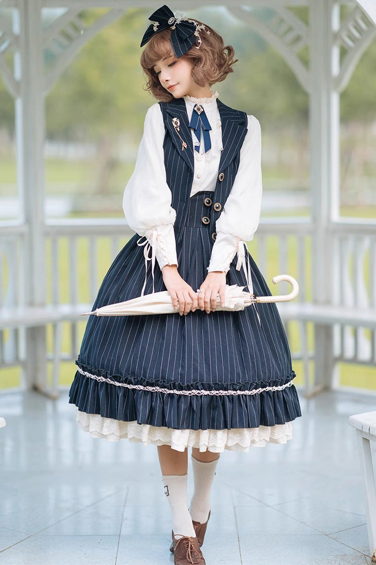 Layered Striped Ruffle Sweet College Elegant Lolita Skirt