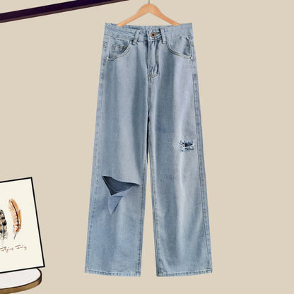 Set Pants T-Shirt Denim Polo Embroidery Ripped