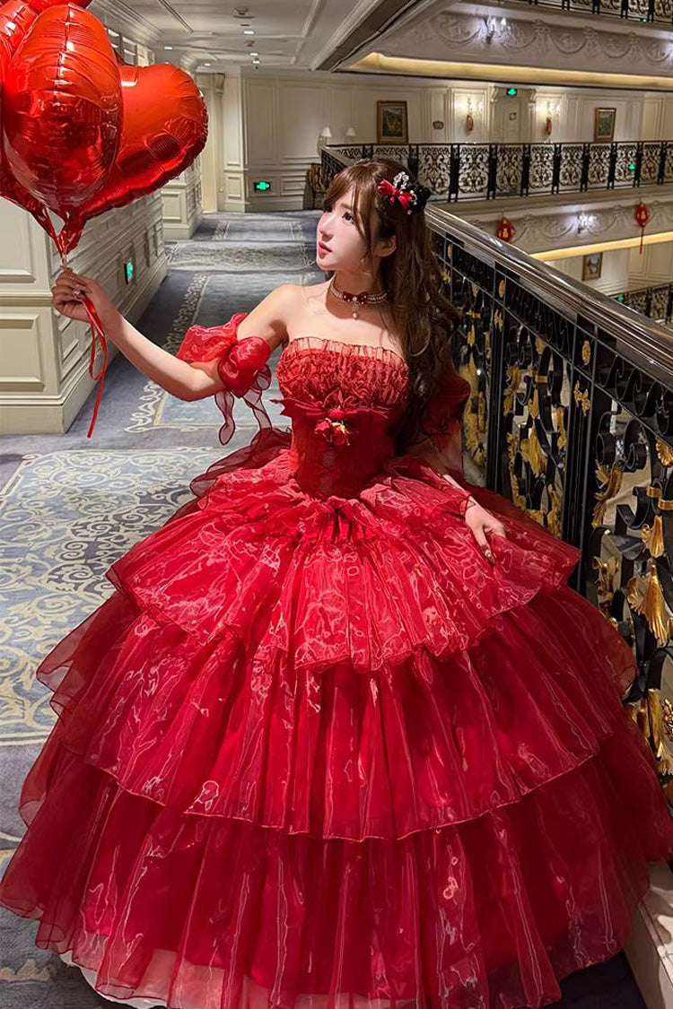 Ruffled Sleeveless Sweet Lolita Dress - Red Mousse Love Song
