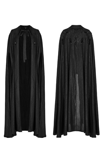 Lace Jacquard Gothic Cape with Lapel Collar and Mesh Details