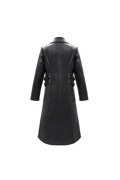 Men's Punk Leather Coat with Waist Hasp
