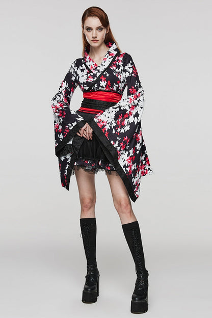 Floral Ruffle Gothic Dress Paired with Skirt