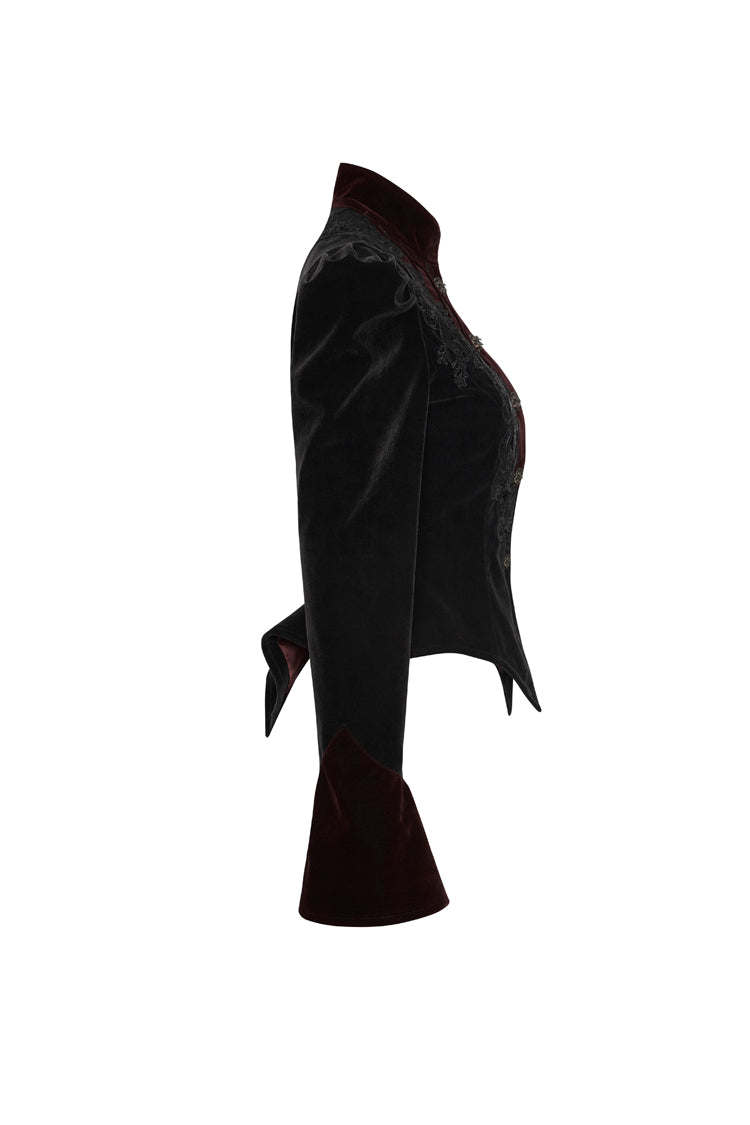 Gothic Jacket for Her with 3D Floral Decoration and Stand Collar