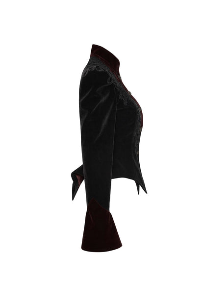 Gothic Jacket for Her with 3D Floral Decoration and Stand Collar