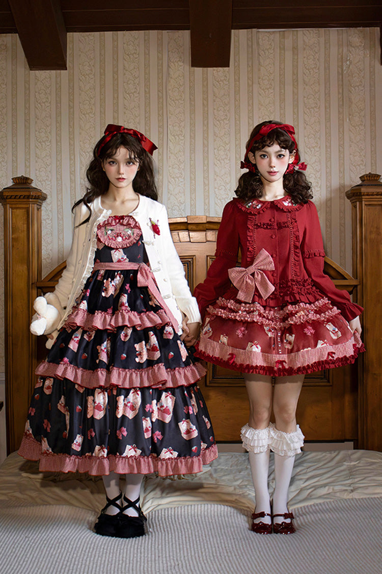 Bell Strawberry Farm Print Ruffle Embroidery Sweet Lolita Skirt