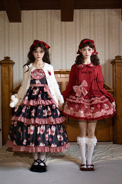 Bell Strawberry Farm Print Ruffle Embroidery Sweet Lolita Skirt
