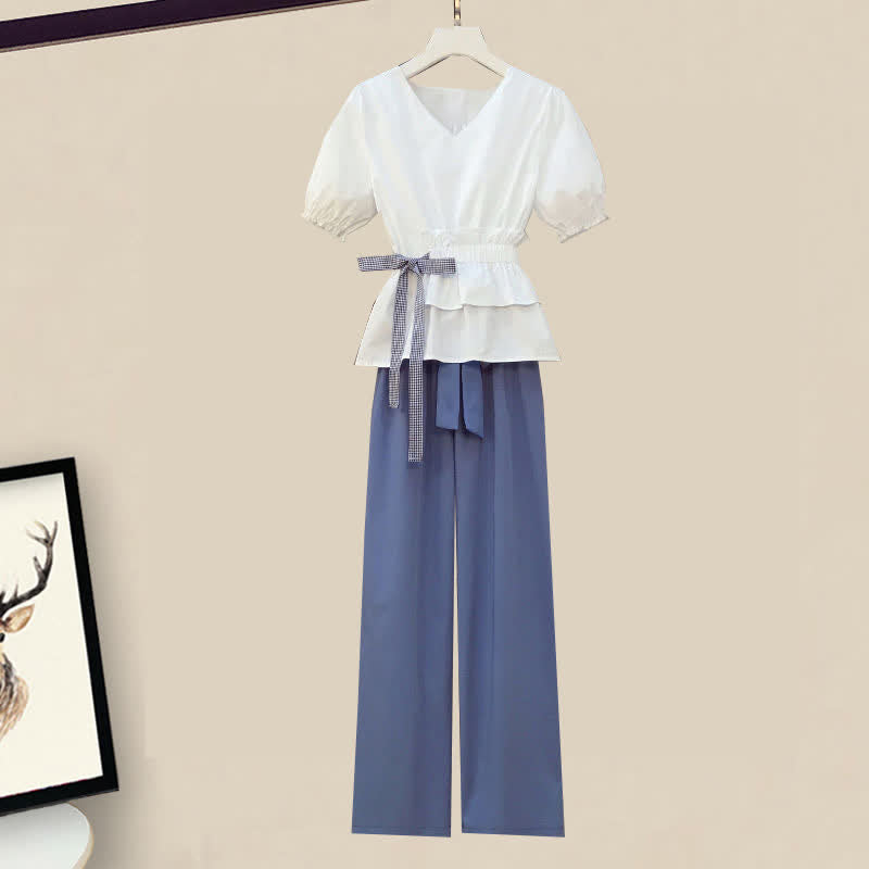 Bowknot Ruffled T-Shirt Wide Leg Pants