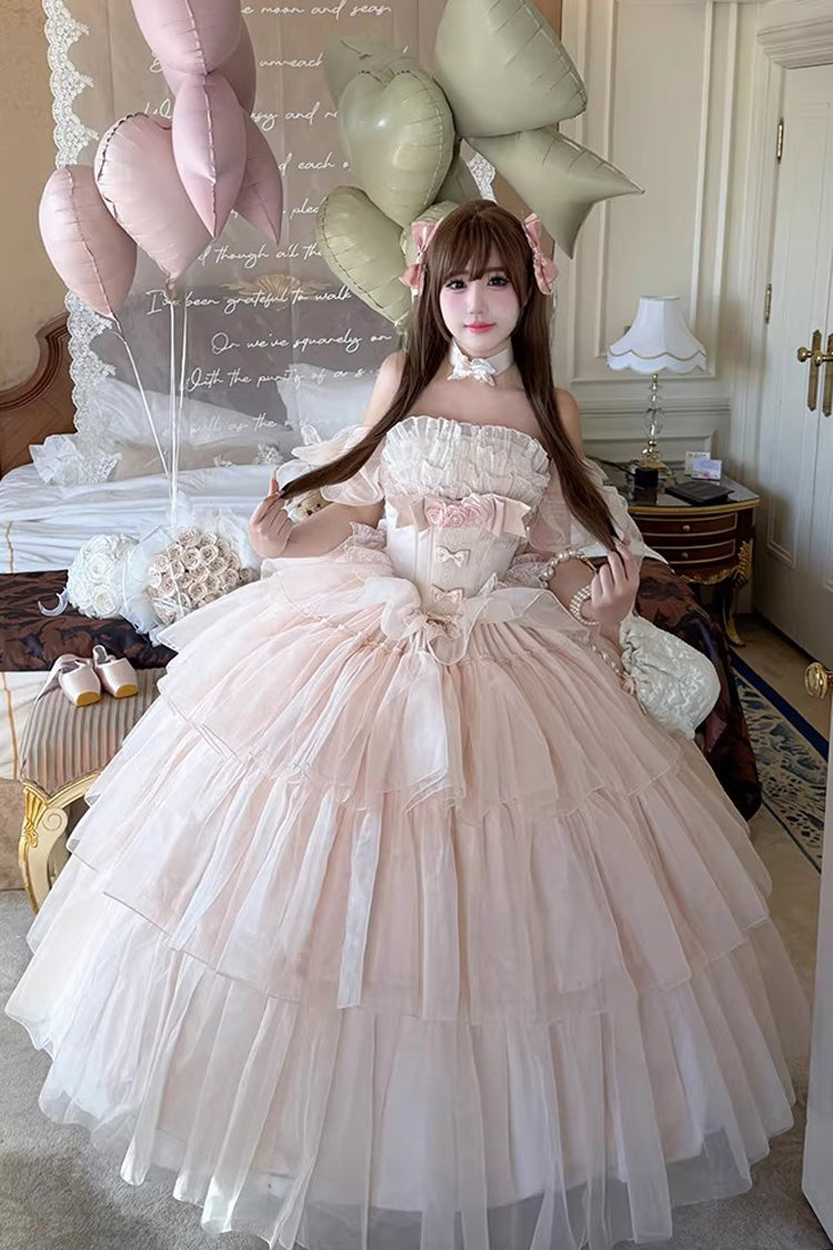 Rose Mousse Love Song Sleeveless Layered Ruffles Bride Bow Sweet Lolita Gown