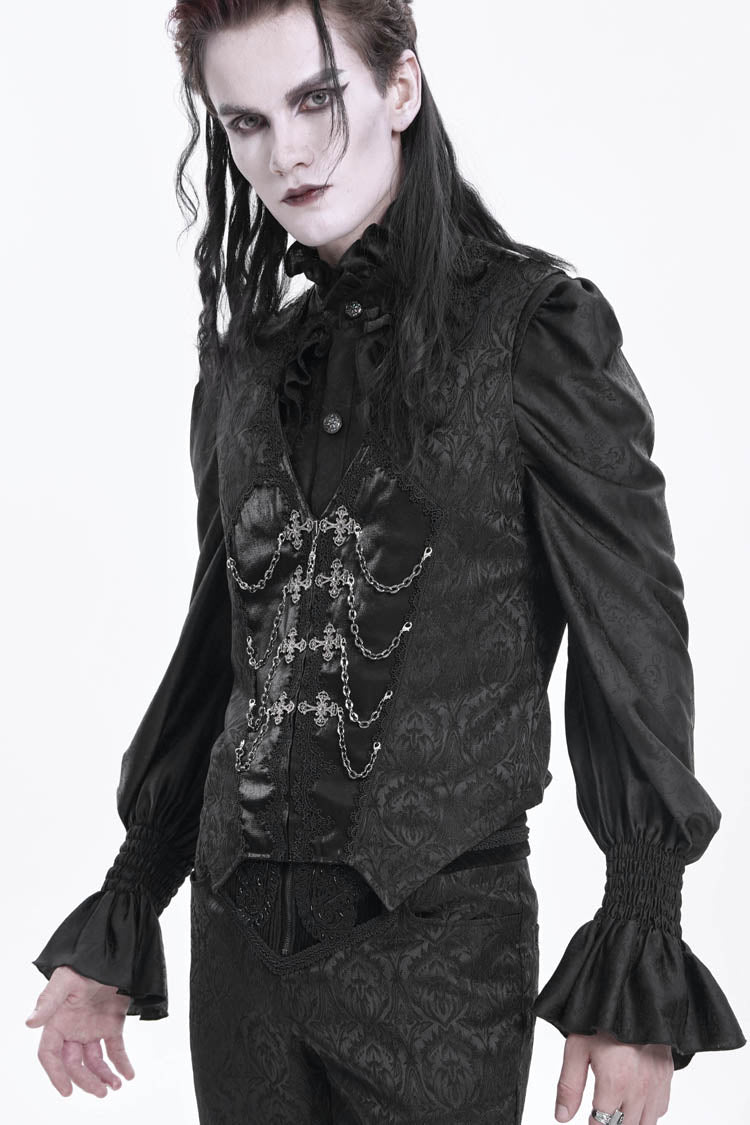 Chain Buckle Jacquard Sleeveless Gothic Vest for Men - NoirEdge