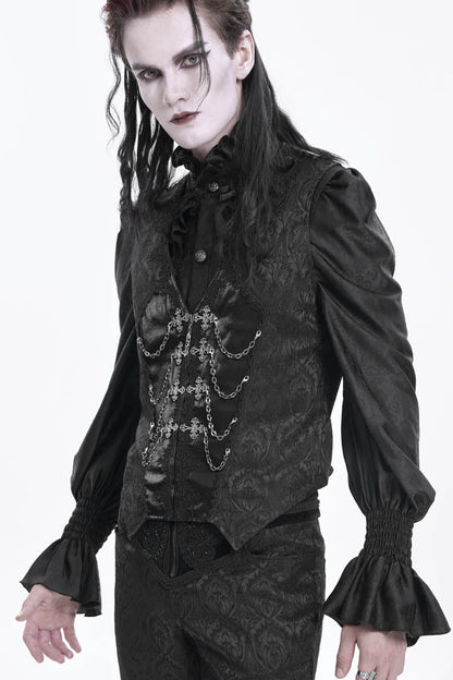 Chain Buckle Jacquard Sleeveless Gothic Vest for Men - NoirEdge