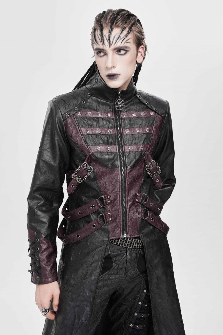 Stand Collar Zipper Straps Eyelet Punk Coat