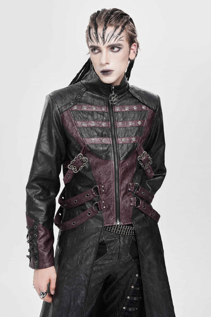 Stand Collar Zipper Straps Eyelet Punk Coat