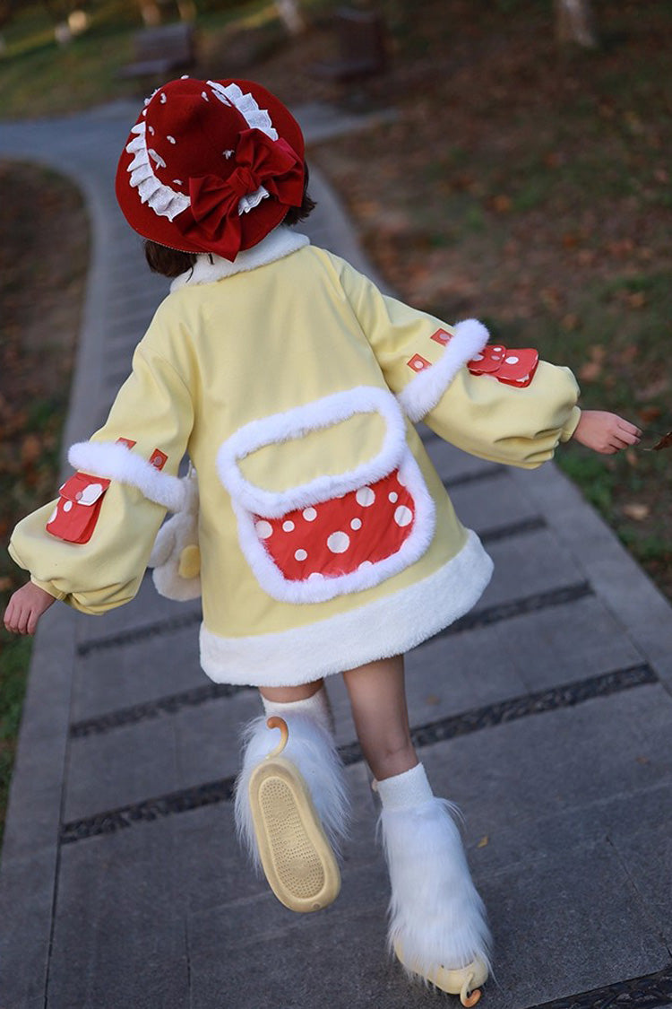 Mushroom House Long Sleeve Embroidery Bow Sweet Lolita Coat in Yellow