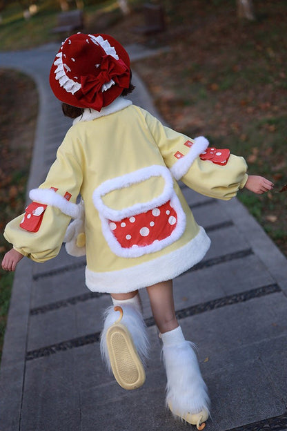 Mushroom House Long Sleeve Embroidery Bow Sweet Lolita Coat in Yellow