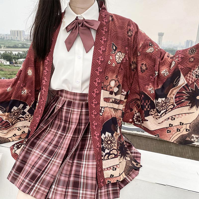 Strickjacke mit Kimono-Oberbekleidung im Vintage-Anime-Print