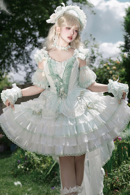 Emerald Layered Lace Bowknot Lolita JSK - Tulip Wind Chime