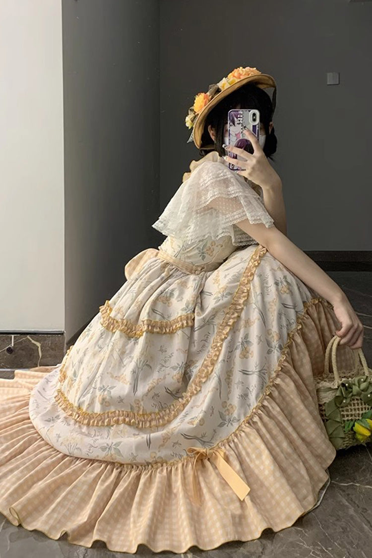 Summer Print Embellished Ruffle Lolita Jumper Dress