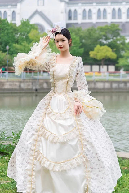 Court Print Cardigan Dress for Princess Style