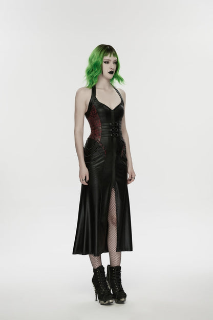Halterneck Sleeveless Lace-Up Slim Buckled Punk Dress