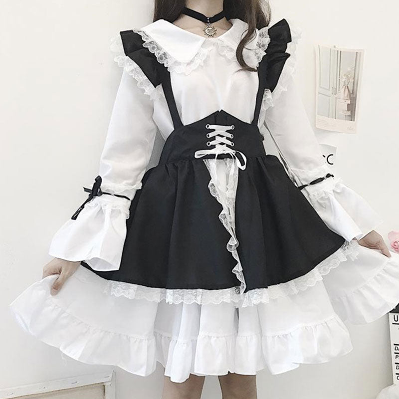 Robe de costume de soubrette gothique Lolita avec nœud papillon