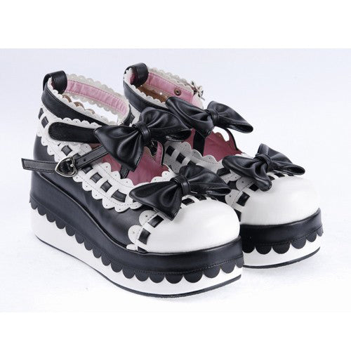 Lolita Shoes with Bow Decoration and Ankle Straps, PU Round Toe