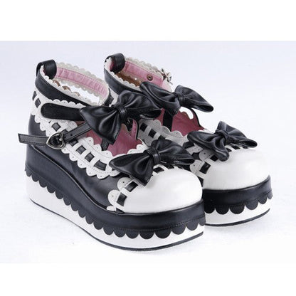Lolita Shoes with Bow Decoration and Ankle Straps, PU Round Toe
