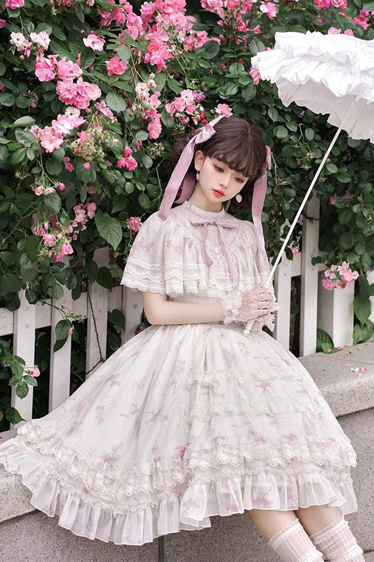 Bellflower Print Ruffled Lace Sweet Princess Gown