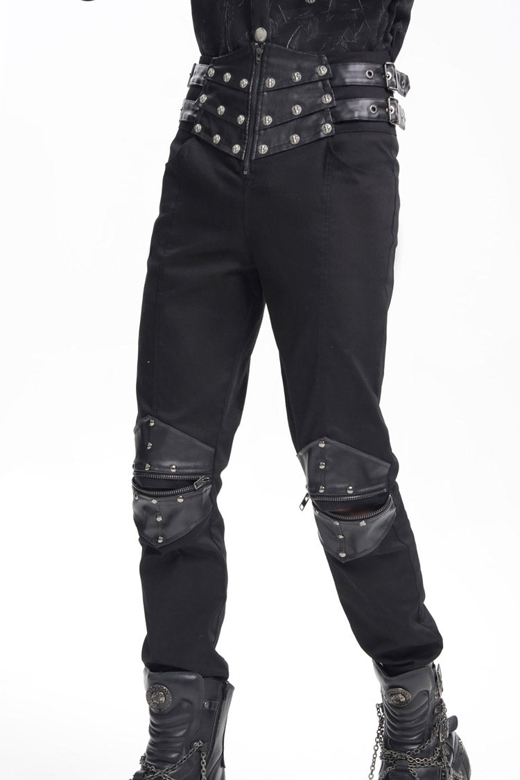Men's Gothic Pants with Studs and Buckle-Up