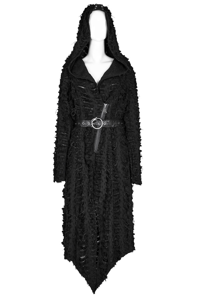 Hooded Asymmetric Black Long Coat Punk Women's Outerwear