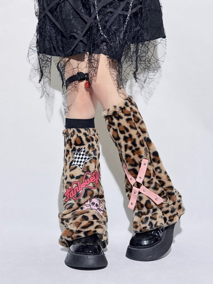 Leopard Pink Skeleton Gyaru Leg Warmers