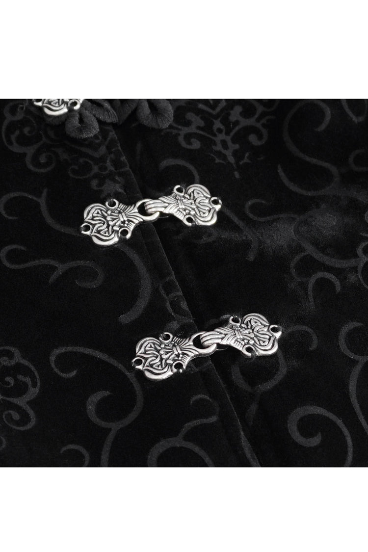 Women's Dark Blouse with Flared Sleeves and Lace Trim