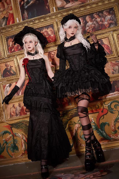 Gothic Lolita Skirt with Multi-Layered Jacquard and Ruffled Witch Design