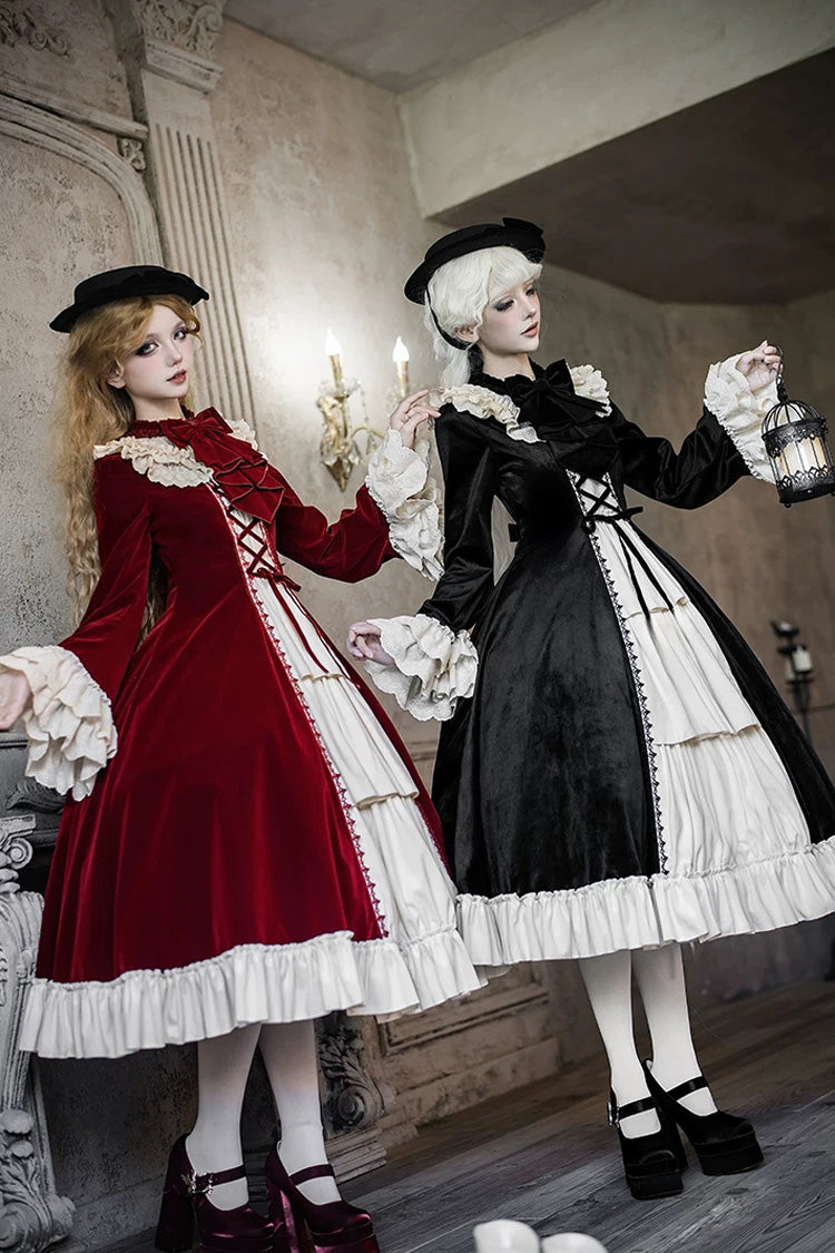 Letters and Poems Nutcracker Box Long Sleeves Ruffled Open-Front Bow Lace-Up Gothic Lolita Dress