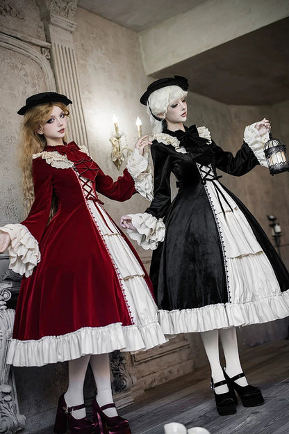 Letters and Poems Nutcracker Box Long Sleeves Ruffled Open-Front Bow Lace-Up Gothic Lolita Dress