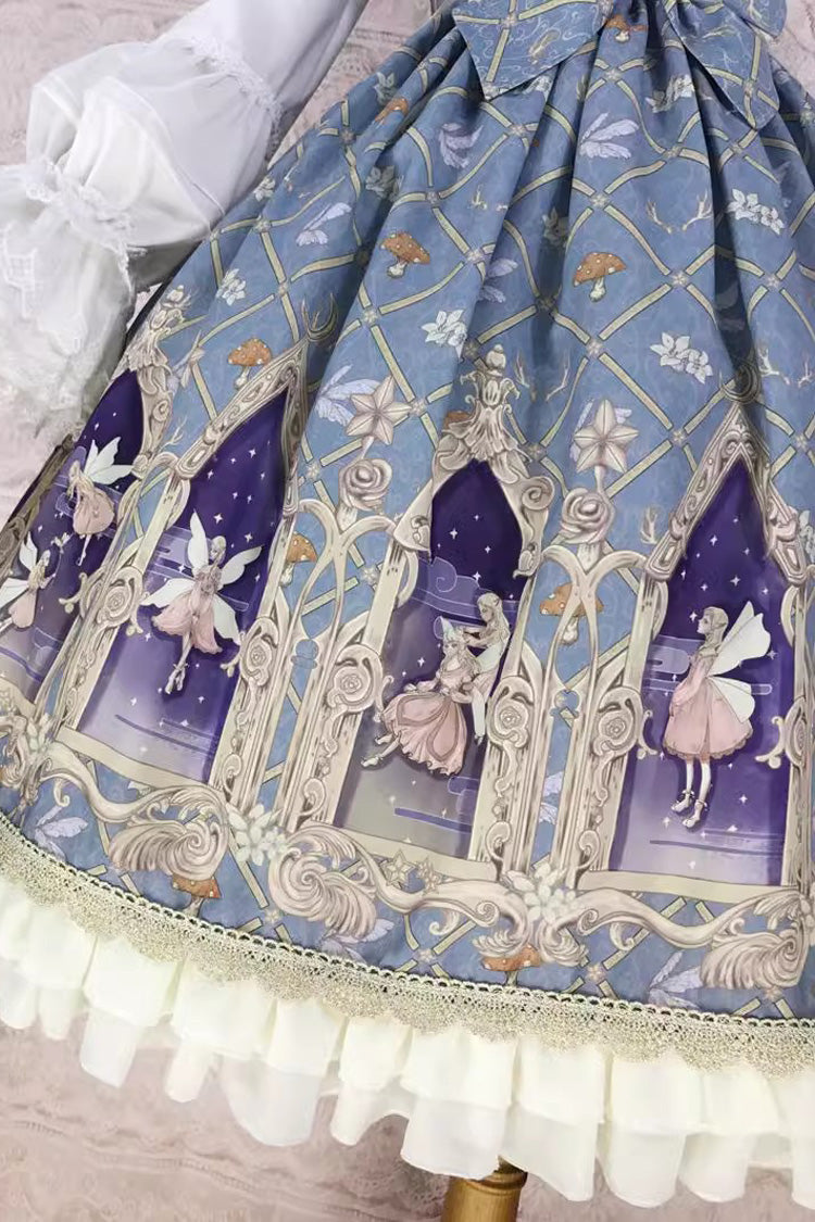 Dream Elf Print Ruffle Bowknot Jsk Dress - Sweet Lolita