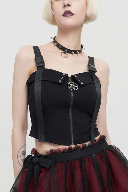 Dark Adjustable Strap Knit Corset Vest with Front Snap Zippers
