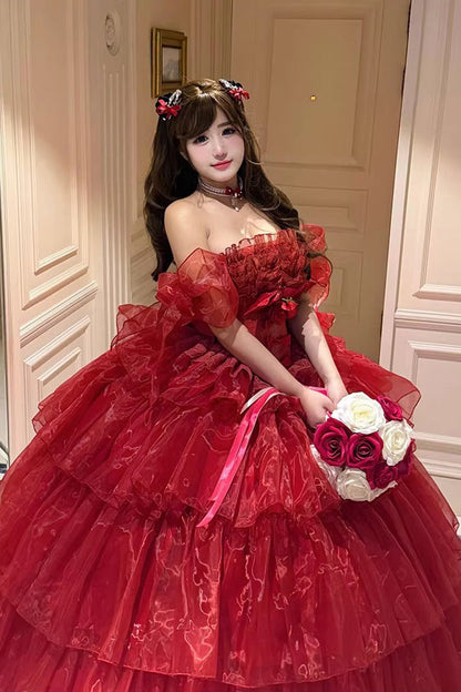 Ruffled Sleeveless Sweet Lolita Dress - Red Mousse Love Song