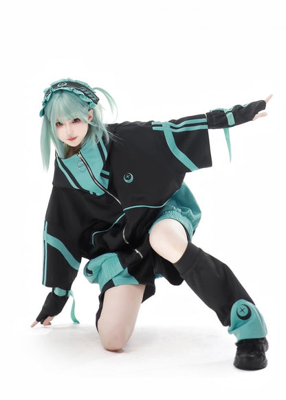 Black Green Strap Sleeves