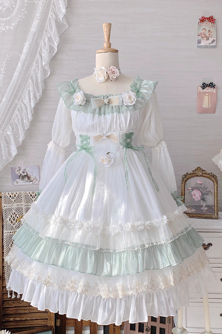 Emerald Ruffled Lace-Up Princess Lolita Dress - Spring Boliya