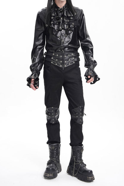 Men's Gothic Pants with Studs and Buckle-Up