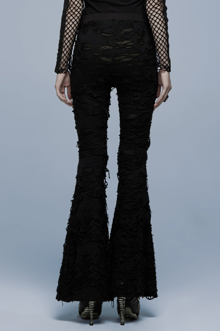Ripped Flared Pants with Mesh Inserts for Punk Look