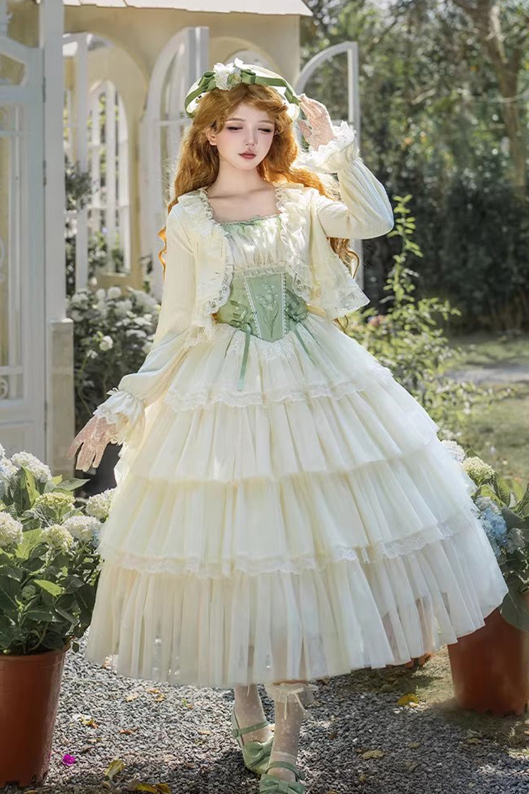 Fishbone Embroidered Sweet Lolita Jumper Dress - Green Letters & Poems