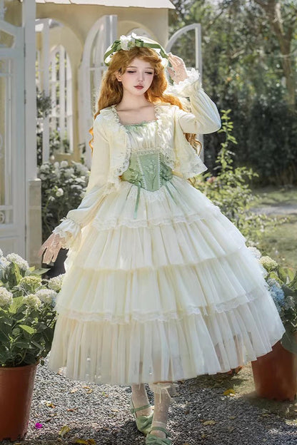Fishbone Embroidered Sweet Lolita Jumper Dress - Green Letters & Poems
