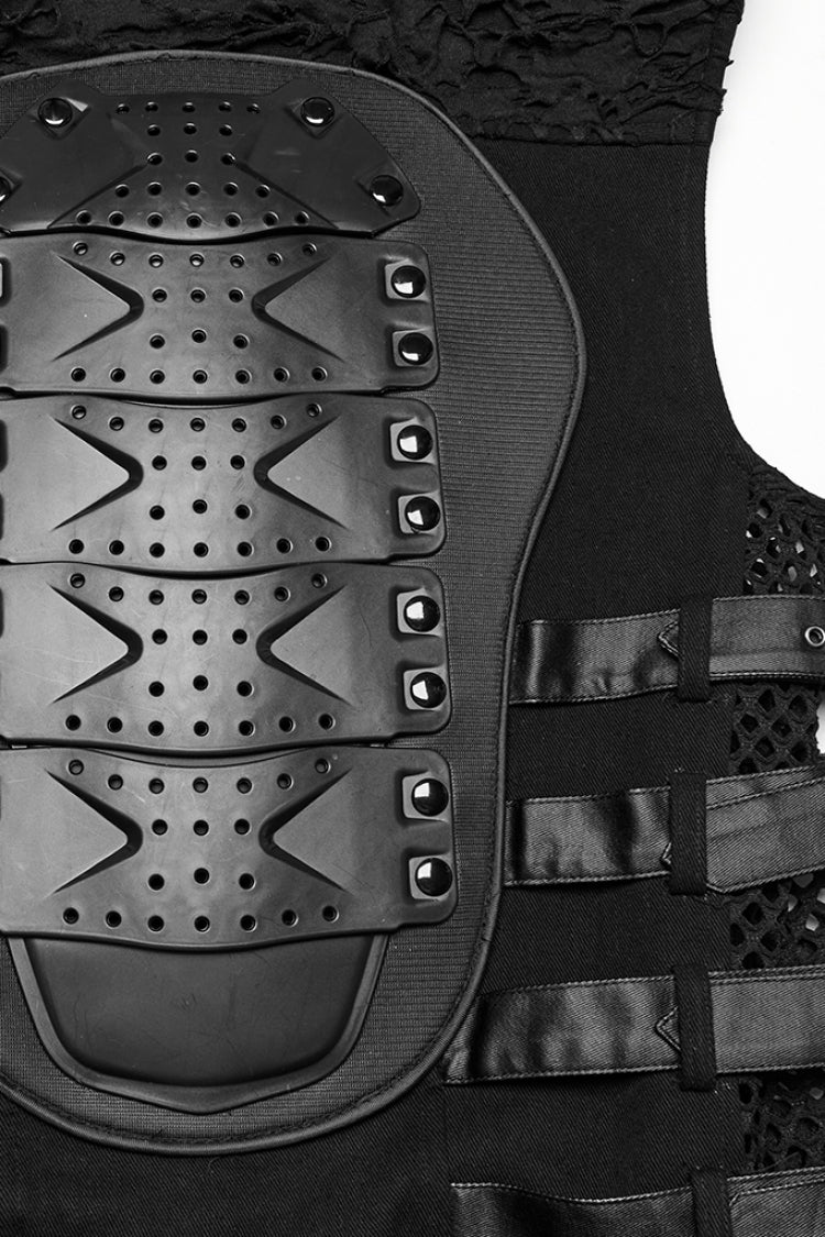 Men's Punk Vest with Rivet Buckles and Mesh Stitching